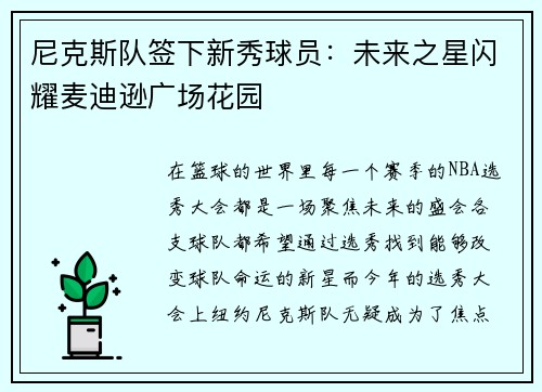 尼克斯队签下新秀球员：未来之星闪耀麦迪逊广场花园
